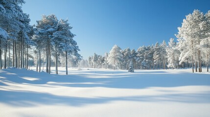 Winter landscape with snow-covered trees under clear sky