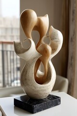 Organic modernist sculpture in ivory and taupe curves
