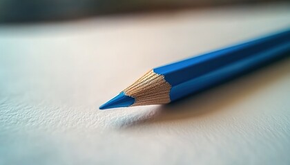 Close-up of sharp blue pencil on light-textured surface