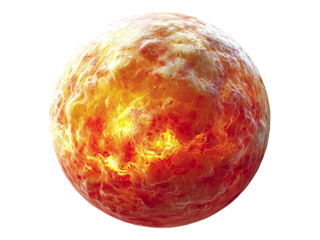 Fiery, molten sphere.  A mesmerizing digital rendering of a planet in fiery turmoil, ideal for concepts of energy, power, creation, or destruction.