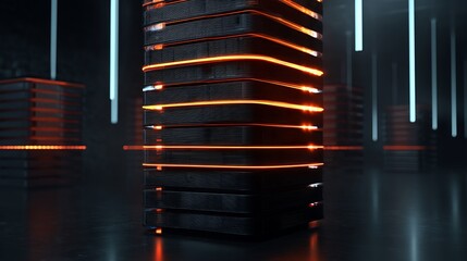 Cyber column built from glowing startup layers in vertical sequence overlay cut out on isolated transparent removed background