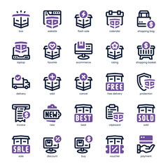 Ecommerce Icon pack for your website, mobile, presentation, and logo design. Ecommerce Icon dual tone design. Vector graphics illustration and editable stroke.