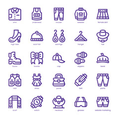 Fashion Apparel Icon pack for your website, mobile, presentation, and logo design. Fashion Apparel Icon line basic color design. Vector graphics illustration and editable stroke.