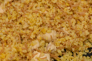 Cypriot Homemade Bulgur Pilaf with Chicken and Tiny Pasta