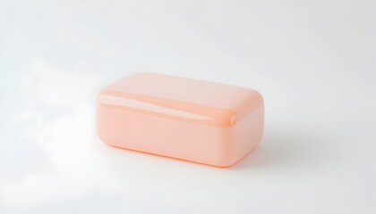 Pale pink rectangular container, glossy finish, isolated on white background