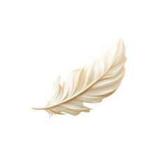 Single Elegant Creamy White Feather, Isolated on White Background