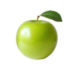 Fresh green apple with smooth skin and leaf, showcasing its vibrant color and natural beauty