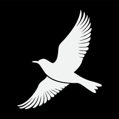 Flying bird icon in white  on the black background. Vector illustration.
