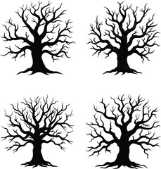 Fototapeta premium Spooky tree with twisted branches silhouette