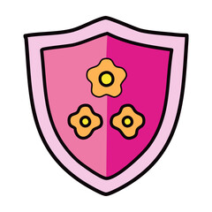 Pink shield with yellow flowers isolated icon vector illustration