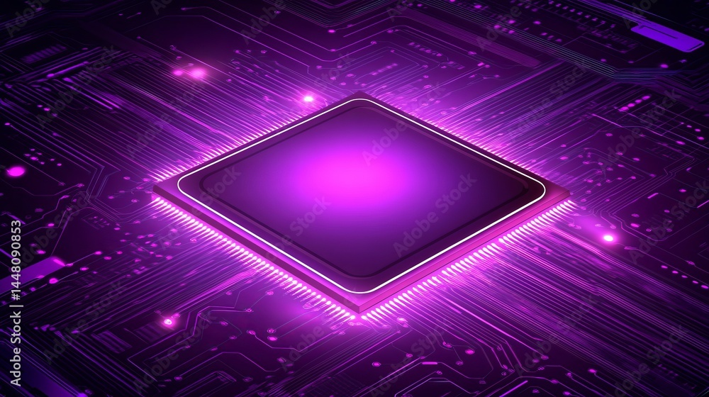 Poster abstract purple microchip technology background digital circuit board modern design futuristic innov