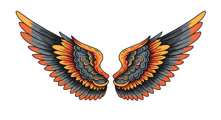Angel Wings Tattoo Design Featuring Black and Orange Colors  