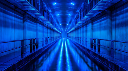 Obraz premium Blue lit industrial corridor