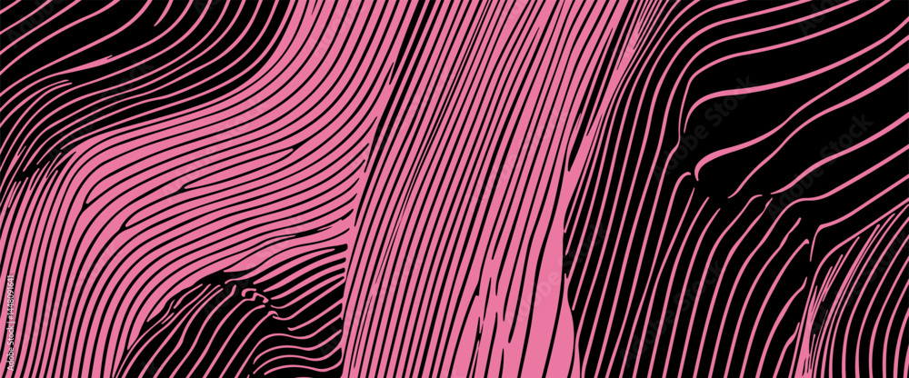 Aufkleber Abstract vector illustration with wavy, curved pink and black lines forming a dynamic, fluid pattern. The design creates a hypnotic, optical illusion effect, ideal for modern digital print.