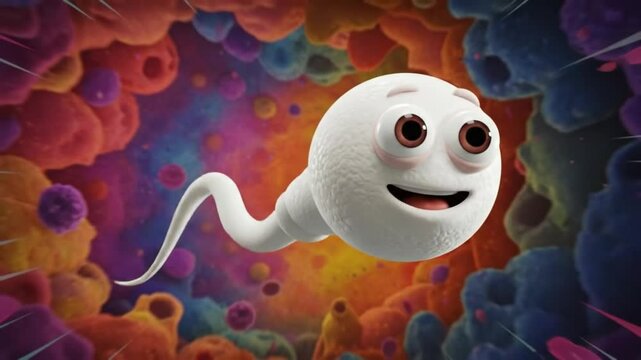 Sperm Cartoon with Smile Swimming around.