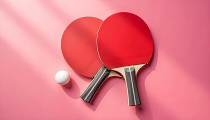 ping-pong racket on pink background with copy space