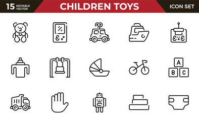 children toys outline icons set. Minimalist thin linear web icon set. vector illustration.