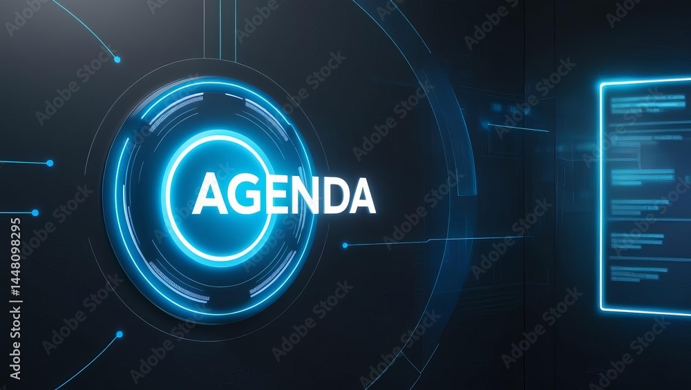 Aufkleber modern digital interface displaying a futuristic agenda or schedule with glowing blue holographic el