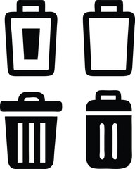 Trash Bin Icons, Hand-Drawn Style Garbage Can Symbols