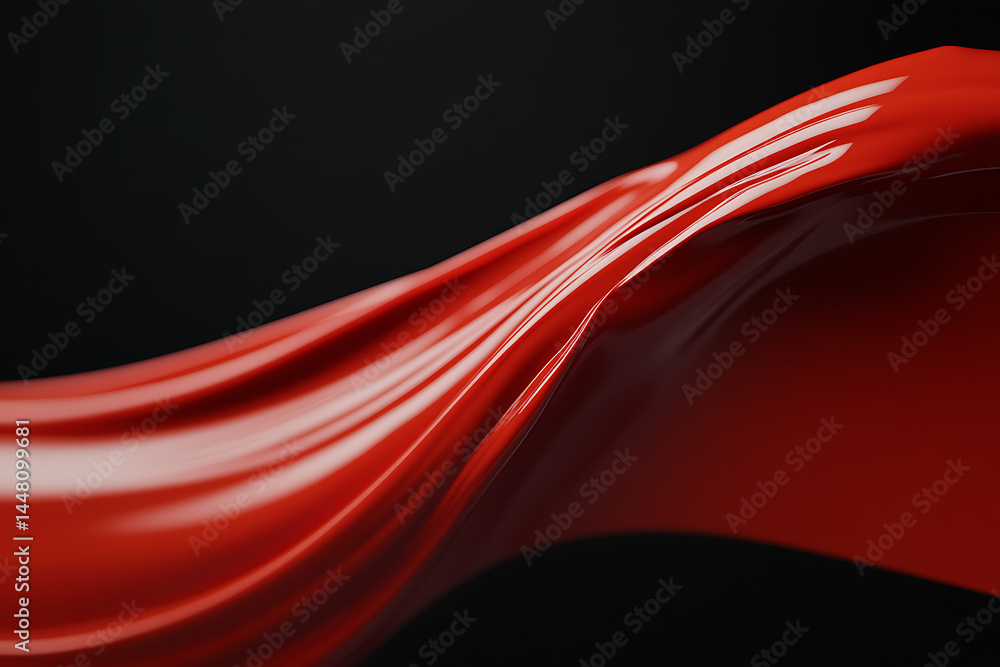 Poster crimson wave: a vibrant abstract with dynamic curves, the sleek surface reflects light, creating an 