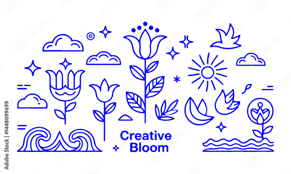 Poster a modern vector illustration set of minimalist abstract icons and design elements, easily editable.