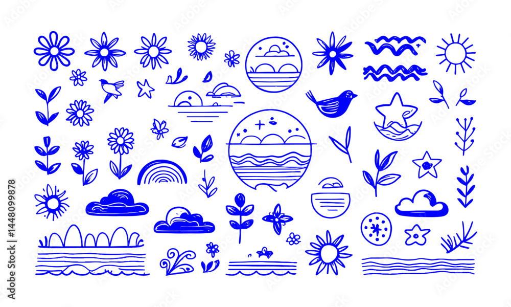 Poster a modern vector illustration set of minimalist abstract icons and design elements, easily editable.