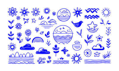 A modern vector illustration set of minimalist abstract icons and design elements, easily editable.