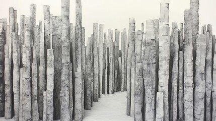 Fototapeta premium Abstract forest of sculpted birch logs