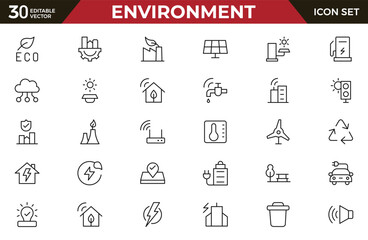 Environment line icon set. Containing recycling, plant, nature, eco, earth, green energy, trees, ecology and more collection