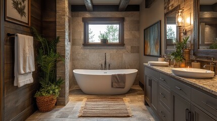Rustic modern bathroom with natural accents