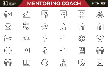 Mentoring and Coaching Icon set. Vector-Based Icons for Mentorship, Leadership, Learning, Support, and Growth