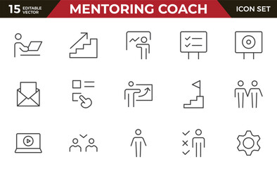 Mentoring and Coaching Icon set. Vector-Based Icons for Mentorship, Leadership, Learning, Support, and Growth