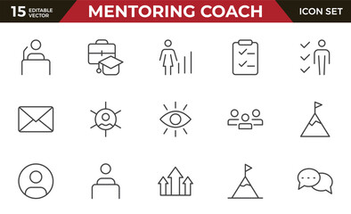 Mentoring and Coaching Icon set. Vector-Based Icons for Mentorship, Leadership, Learning, Support, and Growth