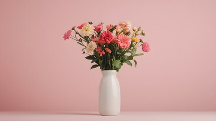 Fototapeta premium Vibrant floral bouquet arranged in a minimal white vase