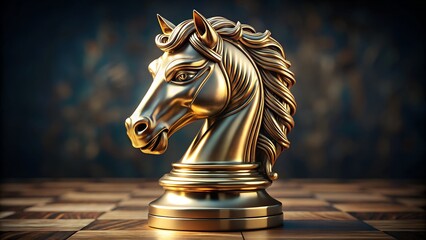 Golden Knight Chess Piece on Board