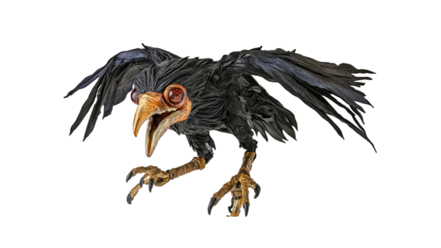 Menacing Black Raven Puppet - Halloween Decoration, Gothic Art, Dark Fantasy