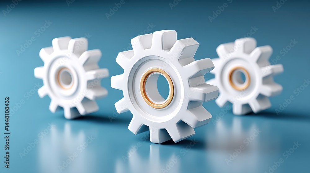 Poster mechanical engineering concepts in action gear system innovations industrial workshop 3d render mode
