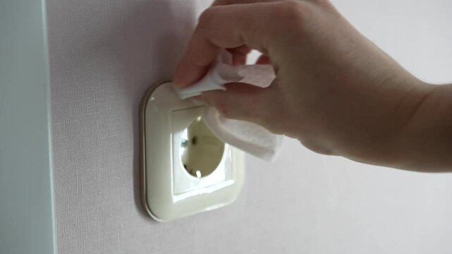 The final touch after general cleaning, wiping the outlet with a damp cloth