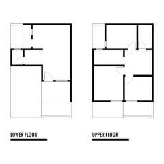 Black and White floor plan of a modern unfurnished house for your design. Suburban house vector blueprint. Architectural background.