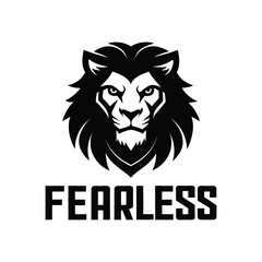 Lion head and fearless typography vector