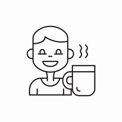 boy drinks hot coffee icon vector sign