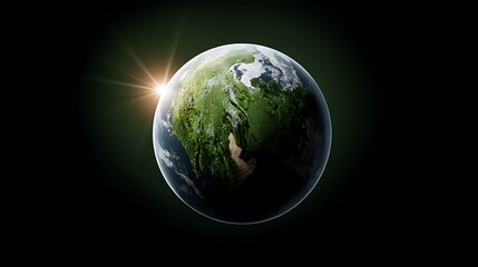 Stunning Earth View from Space with Beautiful Sunrise and Vibrant Green Land and Blue Ocean Waters