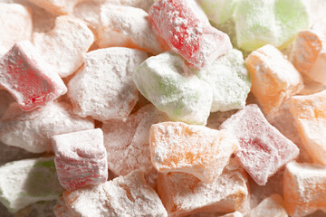 Traditional Turkish sweets, different types of lokum on kitchen paper
