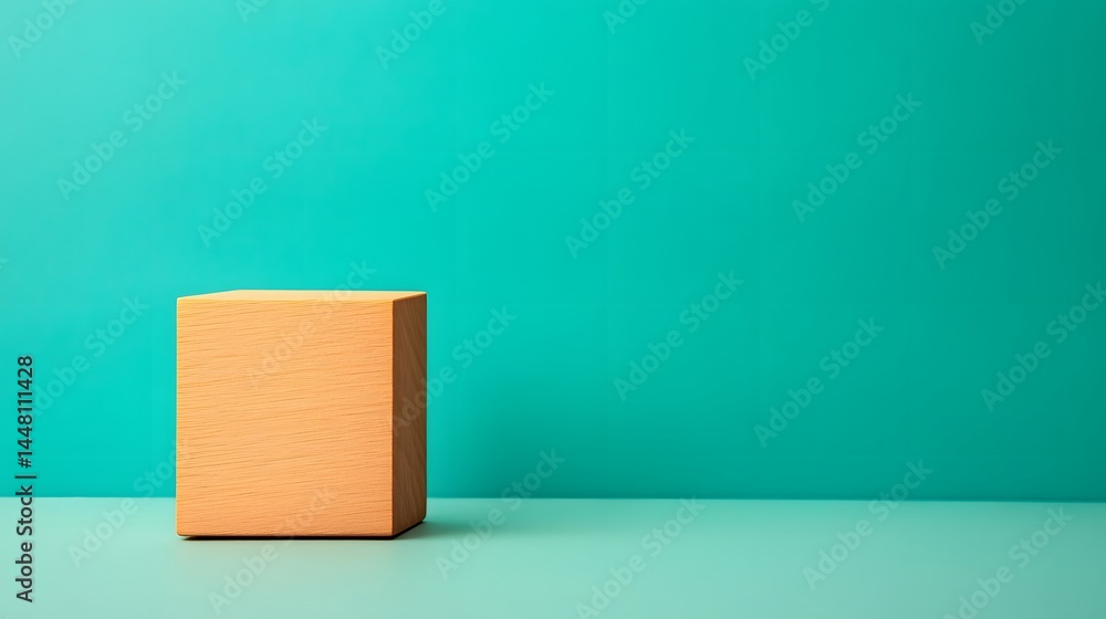 Poster minimalist wooden block on a solid color background