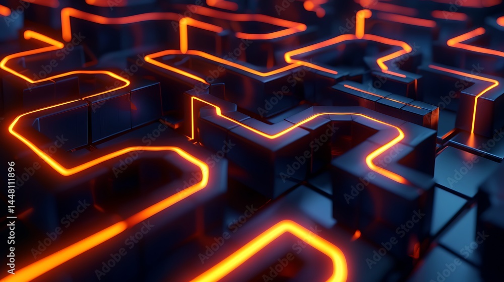 Aufkleber abstract futuristic background featuring glowing orange lines resembling circuits or pathways on a d