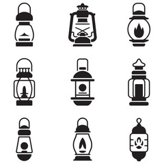 Set of lantern icons, vector illustration Vector Black silhouettes. with white background