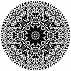 Decorative pattern in oriental style. Black complex doodle mandala on a transparent background, for printable coloring book.  