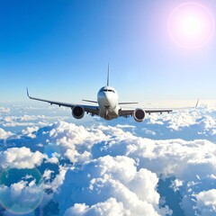 Obraz premium Airplane over clouds. travel vacation concept.