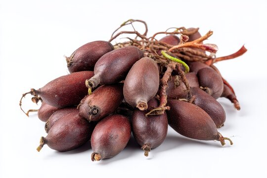 Isolated pile of ripe tamarind on a white background with space for text