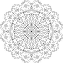 Concentric mandala with precise lines and radial flow, suitable for yoga, tattoos, and spiritual decor